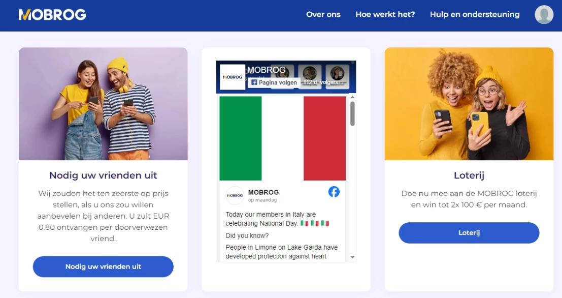 Mobrog startscherm van enquête invullen voor geld